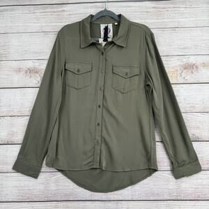 Ash & Ember Brentwood Two Pocket Button up Shirt Women's‎ Size Small Army Green